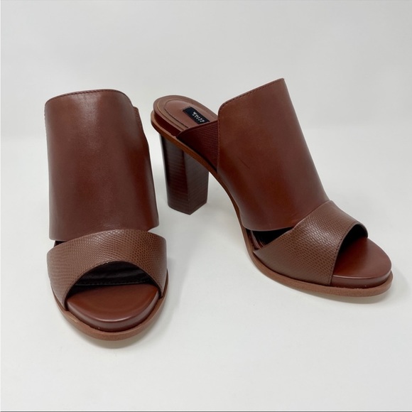 🆕 NIB White House Black Market Caylee Brown Leather Mule Peep-Toe Block Heel 10 - Picture 2 of 13
